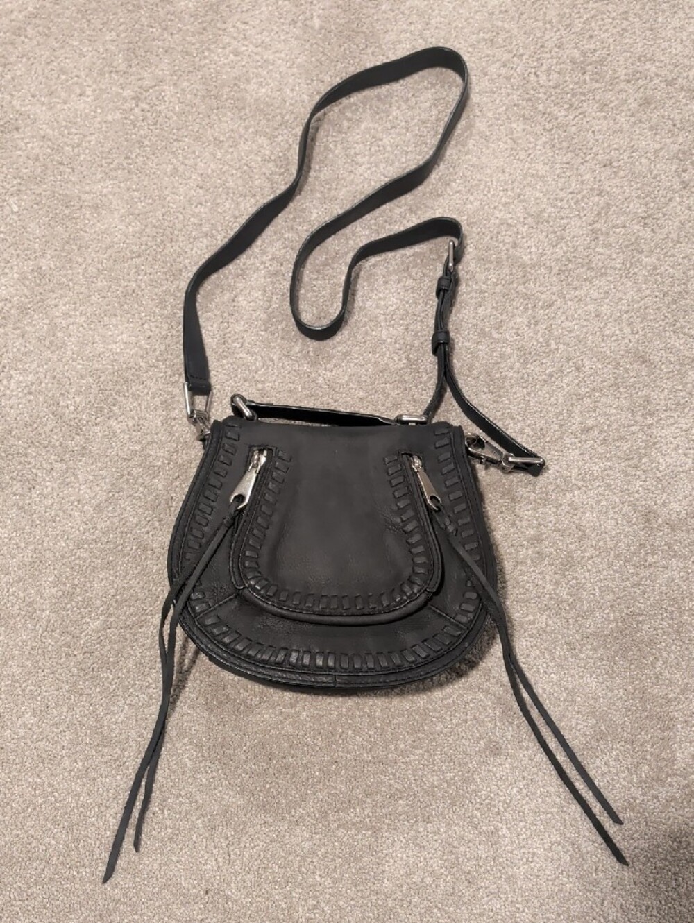 Rebecca Minkoff Vanity Saddle Bag Black Leather Whipstitch Fringe - Picture 2 of 6